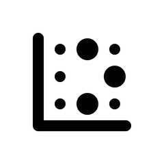 Poster - Black l shaped graphic with rounded corners and a scattered arrangement of black circles of varying sizes