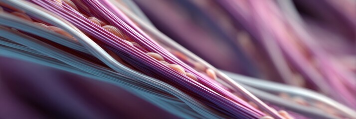 Poster - Muscle Fibers Showcased in Macro 3D Render With a Blurred Side Enhancing Visual Depth and Texture