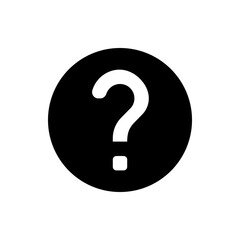 Poster - A white question mark inside a black circle symbol representing uncertainty and inquiry on a white background