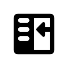 Poster - black icon showing a square with rounded corners and an arrow pointing left with three lines on the 