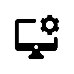 Poster - Black computer monitor icon with a gear wheel on the top right corner representing settings and configuration