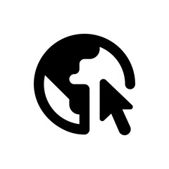 Poster - Black and white internet icon featuring a globe silhouette with a cursor pointing towards the globe shape