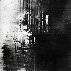 Poster - Abstract monochrome image, depicting a fragmented, textured architectural space.  Intense interplay of light and dark, with vertical lines and distressed surfaces