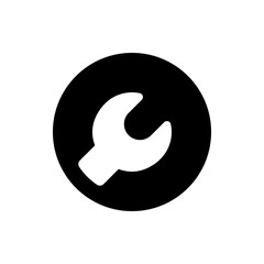 Poster - A white wrench tool inside a black circle providing a simple and clean maintenance or repair icon design idea