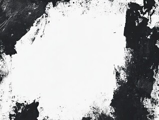 Poster - Abstract textured frame with black and white paint splatters.  A blank, central white area is surrounded by a frame of dark, textured brushstrokes