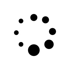 Poster - Black circles of varying sizes arranged in a circular pattern on a white background that is simple and clean