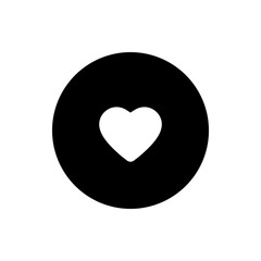 Poster - a simple graphic of a white heart shape centered within a solid black circle on a white background s