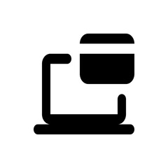 Poster - Illustration of a stylized laptop with a card hovering above the screen in a simple black design