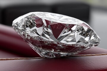 Aufkleber - Sparkling diamond resting on rich burgundy leather, highlighting elegance and luxury in a sophisticated setting