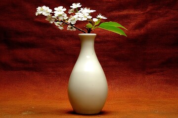 Poster - Ceramic vase holding delicate white flowers against a textured brown backdrop