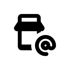 Poster - Black store icon with awning and at sign indicating online business contact information symbol design