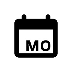 Poster - Black calendar icon displaying the abbreviation mo for monday, a day of the week, isolated on white background