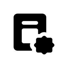 Poster - Black and white icon showing a document with a rounded rectangle and a starburst symbol attached to it