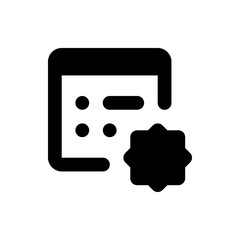Poster - Black and white icon of a document with rounded corners and a gear like shape in the bottom right corner