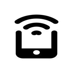 Poster - Illustration of a smartphone with a wifi signal indicator above it in a simple black and white design style