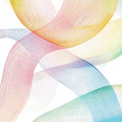 Poster - Abstract multicolored swirling ribbons.  Intertwined, translucent,  and textured lines create a dynamic visual effect.  Soft, pastel hues blend seamlessly