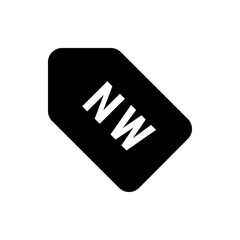 Poster - Black tag with rounded corners displaying the letters nw in white diagonally across the tag surface area