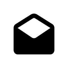 Poster - A black and white graphic of an open envelope with a diamond shaped opening and rounded corners design icon