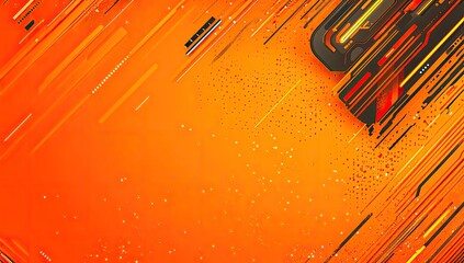 Poster - Dynamic orange background with diagonal lines and abstract shapes