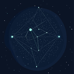 Poster - Abstract geometric diamond shape formed by interconnected glowing points and lines on dark starry space background for technology and science concepts vector illustration