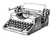 © Kaz - classic manual typewriter with paper sheet and keys drawn in detailed sketch style