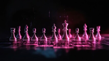 Poster - Futuristic Chess Board with Neon Pieces in Dark Background for Technology and Gaming Concept 4k video footage