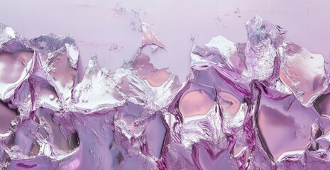 Poster - Abstract, textured surface of shattered, iridescent, light purple and white material.  Irregular shapes and patterns create a landscape effect