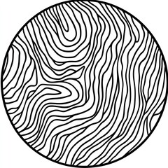 Poster - Circular design with intricate, flowing lines resembling wood grain.  A detailed, black line pattern circles outward