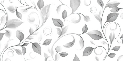 Poster - Delicate, light gray leaf pattern on white background.  Intricate, flowing vines with stylized leaves create a seamless, repeating design.  Soft, airy texture throughout