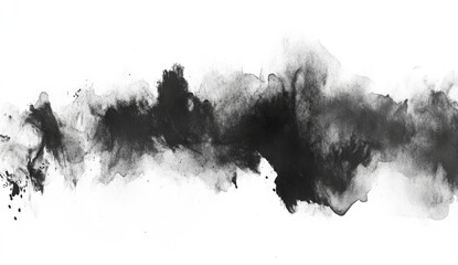 Poster - Abstract ink wash painting.  Dark ink splatters and flows, creating textured shapes on a white background