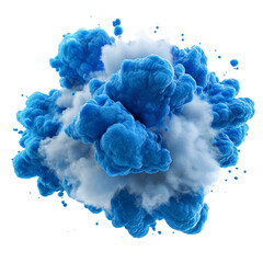 Poster - Voluminous Blue Cloud Explosion with Wisps of White Smoke on White Backdrop