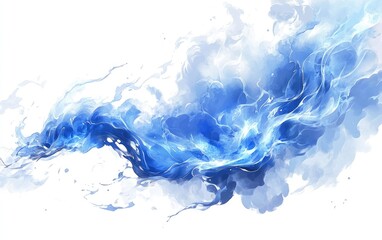 Poster - Abstract swirling blue liquid, painted effect.  Fluid, dynamic, ethereal movement.  Soft, light colors blend into white background