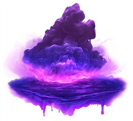 Poster - Purple ink cloud, swirling and dripping.  A vibrant,  glowing purple ink cloud hovering over a purple liquid base