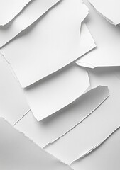 Poster - Torn white papers overlapping, creating a textured abstract pattern.  Close-up view showcasing the irregular edges and folds of the paper