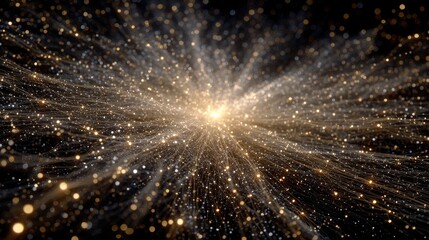 Leinwandbilder - Golden Light Burst: An Abstract Network of Illuminated Particles and Flowing Lines in the Dark Depths of Space