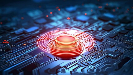 Aufkleber - Red and Blue Circuit Board with Glowing Core