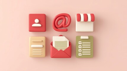 Poster - 3D Minimalist UI Icons  Profile  Email  Shop  Document  Checklist