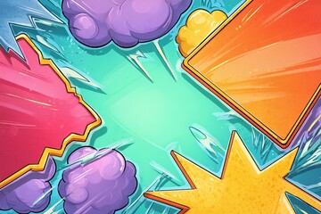 Aufkleber - Comic style explosion background with colorful clouds and shapes for creative designs