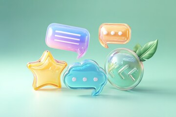 Poster - Colorful chat bubbles and icons displayed on a green background for digital communication concepts