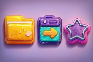 Poster - Colorful digital icons representing various applications and tools on a subtle purple background enhancing modern technology design