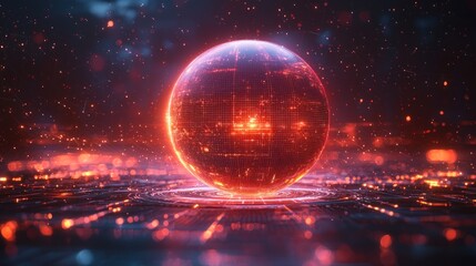 Poster - Digital Sphere Futuristic Glowing Orb in Cyberspace