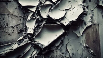 Poster - Close-up of peeling paint on concrete wall showing decay and texture in monochrome style for backgrounds
