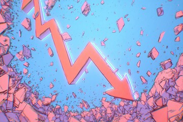 Poster - Graphical representation of declining trend with fragments and blue background emphasizes market downturn's impact