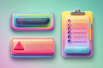 Poster - Colorful buttons and a clipboard with checklist features bright design elements suitable for digital interfaces and user experience applications