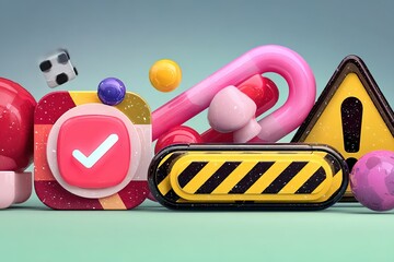 Poster - Colorful abstract shapes create a playful, vibrant composition with various symbols and patterns against a light background