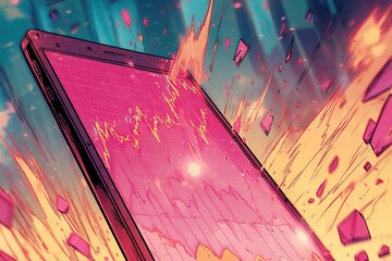 Poster - Stocks surge dramatically on digital display amid colorful explosion of energy and transformation in a futuristic market setting