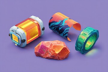 Poster - Colorful collection of futuristic tools and materials against a vibrant backdrop