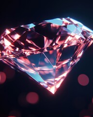 Poster - Close up of a sparkling diamond with pink and blue reflections on a dark background studio shot