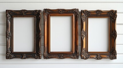 Poster - Floating Frame Triptych - Three empty frames of identical style arranged in a floating triptych composition on white.