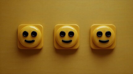 Poster - Happy Emojis on Yellow Background  Minimalist 3D Smiley Face Icons